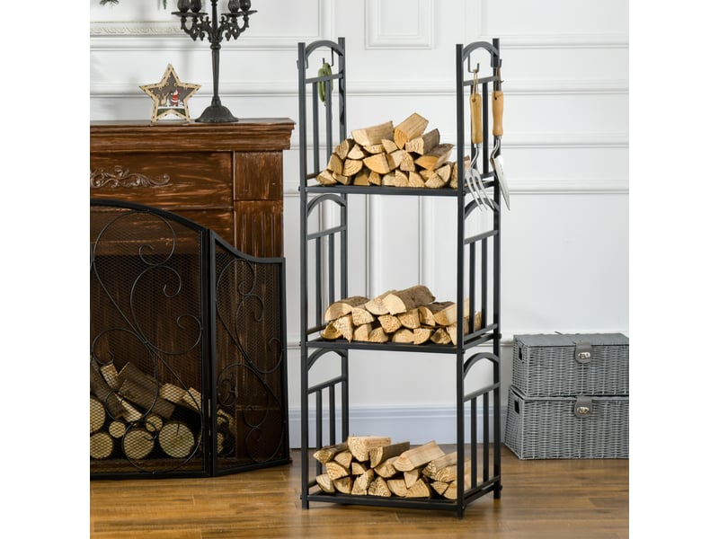  Porte-bûches intérieur en métal noir, modulable 3 niveaux, 46 x 32 x 126 cm, 4 crochets  - Conforama D