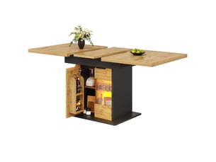 Table de cuisine rectangulaire avec allonge naturel+noir - 80x110-140max.cm led mdf