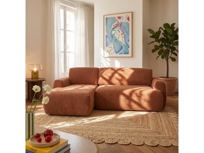 Canapé d'angle gauche compressé westa 4 places tissu chenille terracotta - Conforama D