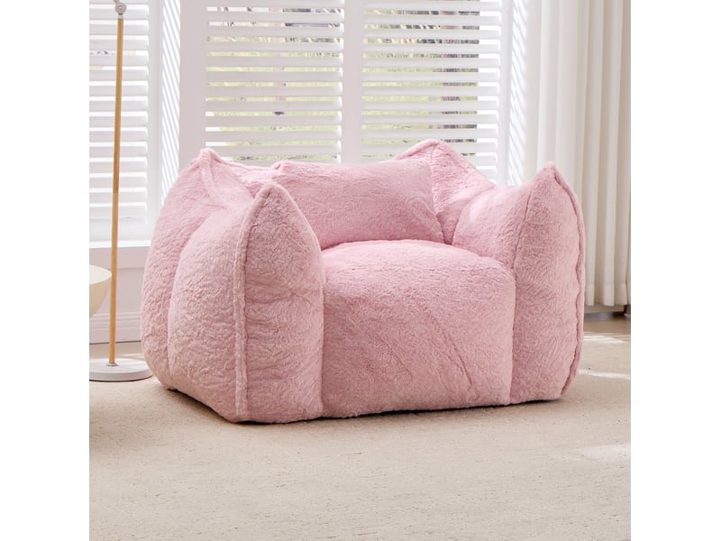  Fauteuil poire modenvie rose en fausse fourrure avec coussin et mousse déchiquetée 123 x 97 x 73 cm  - Conforama B