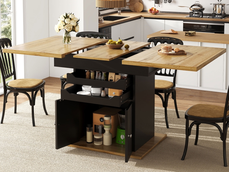 Table de salle à manger extensible de 110 à 140 cm, avec deux tiroirs et un rangement - Conforama B