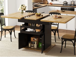 Table de salle à manger extensible de 110 à 140 cm, avec deux tiroirs et un rangement