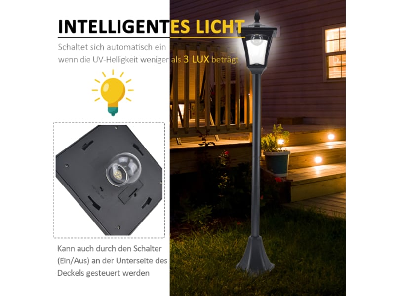  Lanterne solaire de jardin led 40 lm, noire, 18 x 18 x 160 cm, éclairage d’allée  - Conforama B