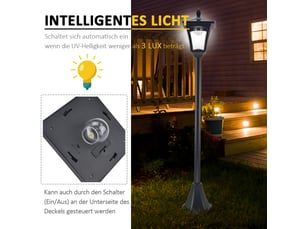 Lanterne solaire de jardin led 40 lm, noire, 18 x 18 x 160 cm, éclairage d’allée