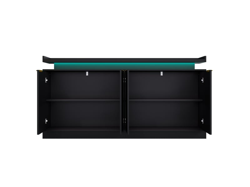 Buffet à 4 portes avec éclairage led rgb et rangements ouverts pour salle à manger, noir, 160 × 39 × 83 cm - Conforama B
