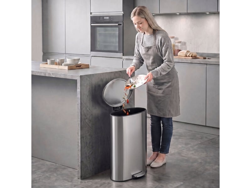  Poubelle de cuisine - poubelle à pédale avec couvercle à fermeture amortie et eau intérieure amovible, 30 l, argentée  - Conforama C