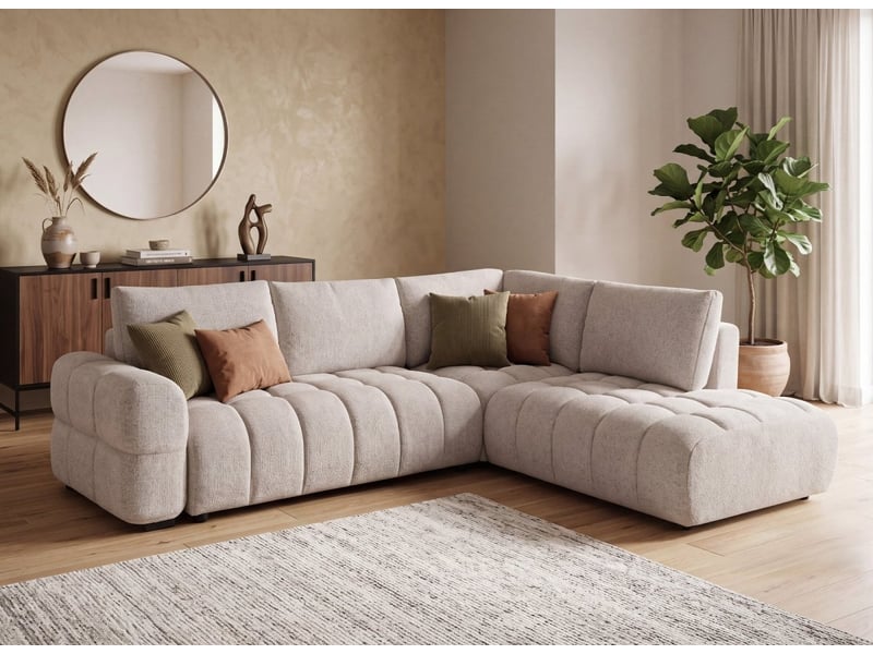  Canapé d'angle convertible avec coffres en velours texturé beige naelie - angle droit KF7993-3M-BEI - Conforama B