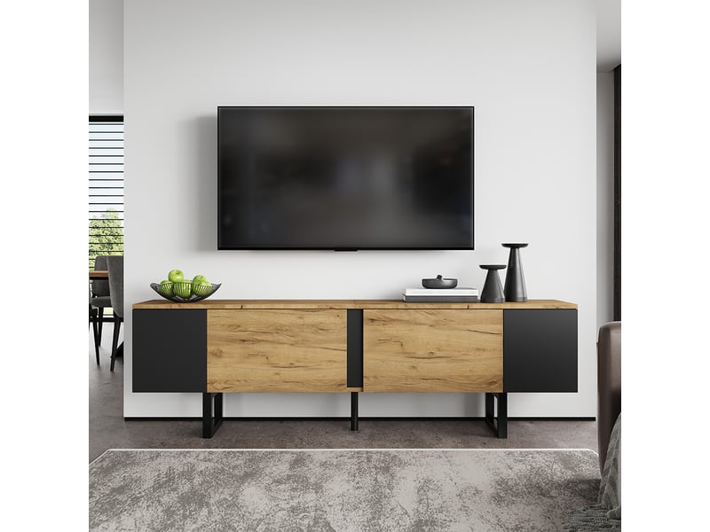  Meuble tv avec deux caissons latéraux et des étagères ouvertes, couleur naturelle  - Conforama B