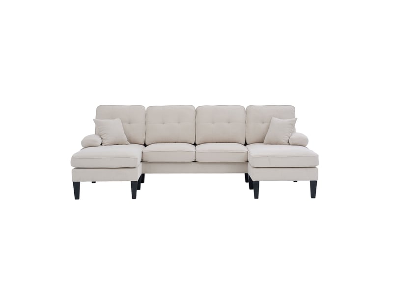  Canapé d’angle en tissu coton et lin beige, 4 places, 250 cm, panoramique, avec rangement W2845S00305 - Conforama A