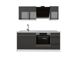 Vicco cuisine, anthracite haute brillanceblanc, 180cm plan de travail marbre