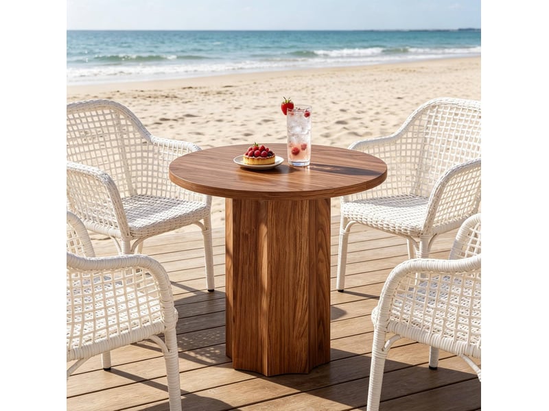 Table ronde de réunion 80 x 80 x 75,5 cm – marron – plateau mdf effet bois pour salle à manger et bureau - Conforama B