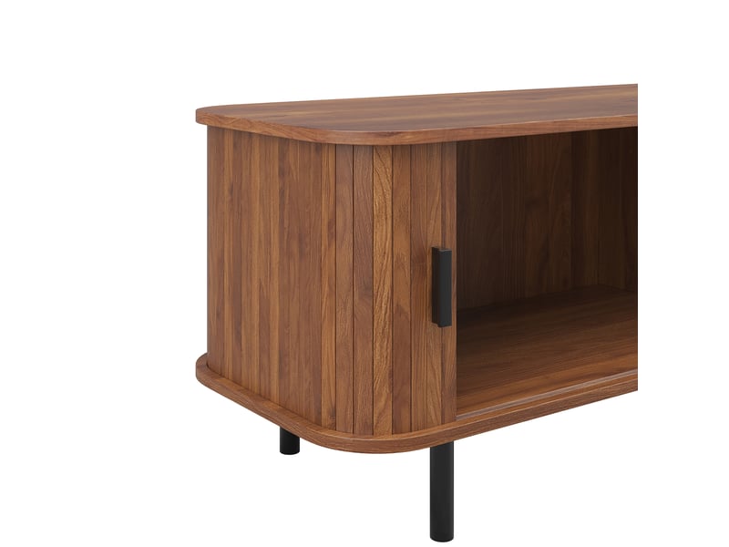 Table basse, avec rangement intégré, 110 x 40 x h 55 cm, noyer, structure en mdf, portes coulissantes, style moderne, façades à rainures verticales Luxe haut de gamme - Conforama E