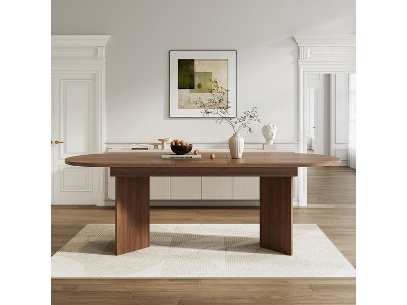  Table de salle à manger extensible 160-200x90x75 cm, 6 à 8 personnes, plateau épais et angles arrondis, design simple, mdf, effet noyer Sol Morn - Conforama B