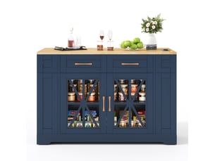 Desserte de cuisine 120x40-65x92 cm bleu et naturel, mdf, plateau rabattable, prises et roulettes avec freins