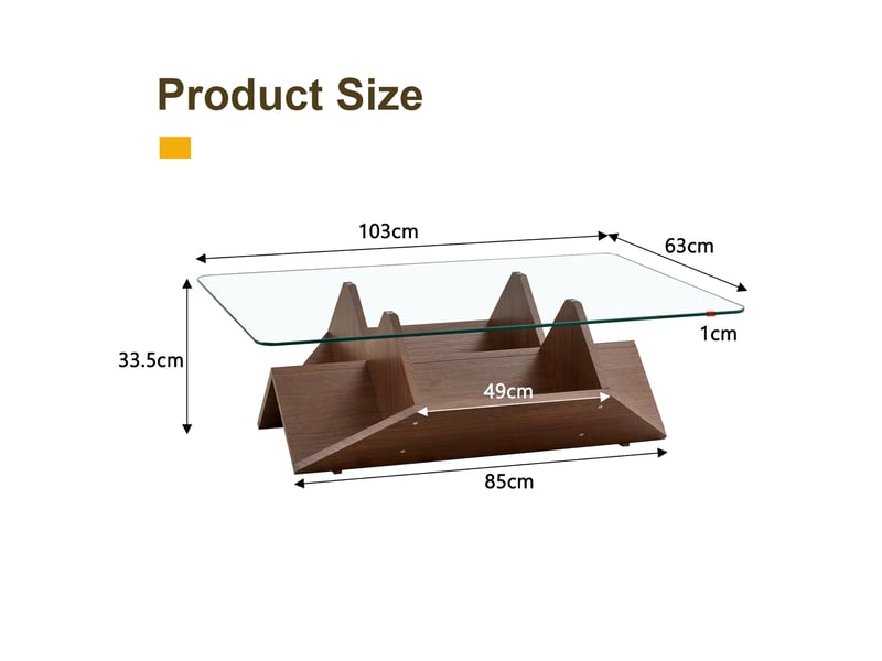 Table basse 103x63x33,5 cm en verre trempé et mdf finition noyer avec rangements - Conforama C