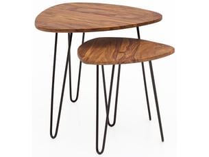 Lot de 2 tables d'appoint 60 et 43 cm en sheesham et métal