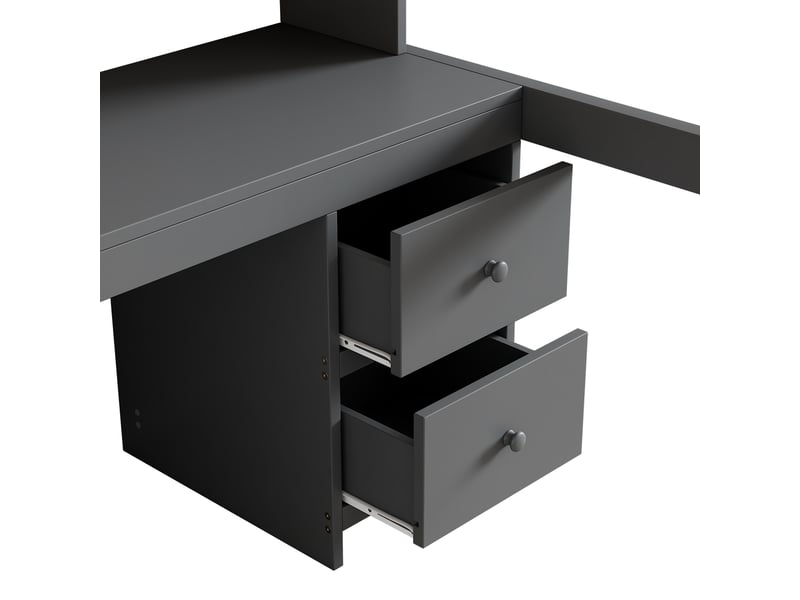  Lit mezzanine avec bureau et rangement, lit enfant 90x200 cm en bois, lit surélevé gris avec escalier robuste  - Conforama W