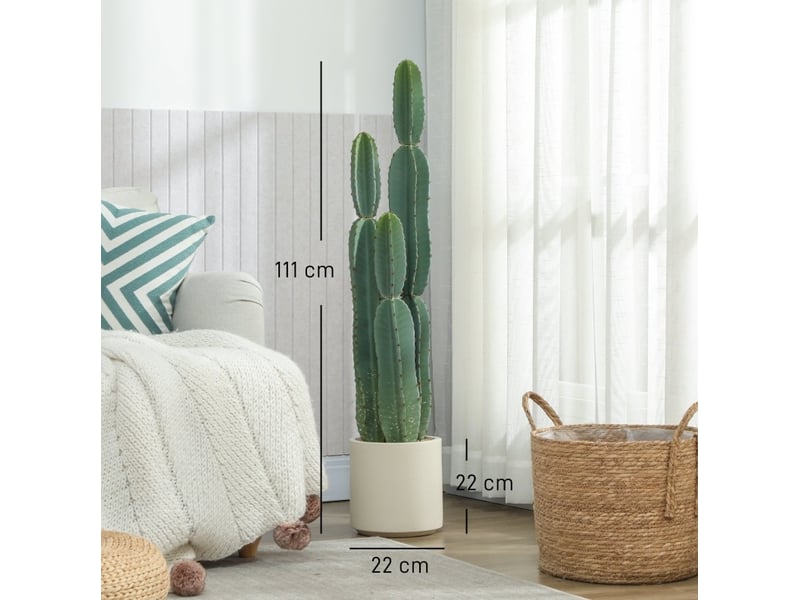  Plante artificielle cactus 111 cm en eva vert avec pot décoratif, idéale pour le salon, le bureau ou l'entrée  - Conforama C