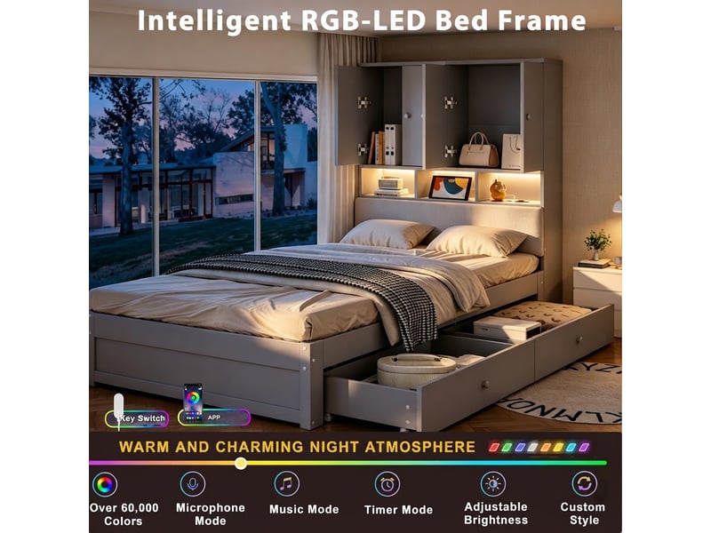  Lit jeune, 90x200 cm, éclairage led, ports de charge, gris, poids 47 kg cao-LDF00641AAE-conf-NEW - Conforama E