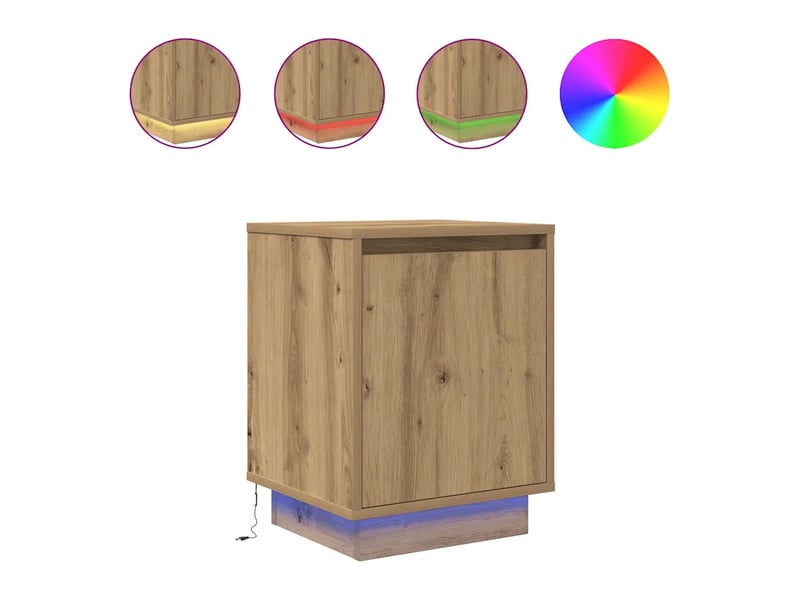  Lot de 2 armoires de chevet avec lumières led rangement 38 x 34 x 50 cm en bois d'ingénierie chêne artisanal 02_0051615  - Conforama B