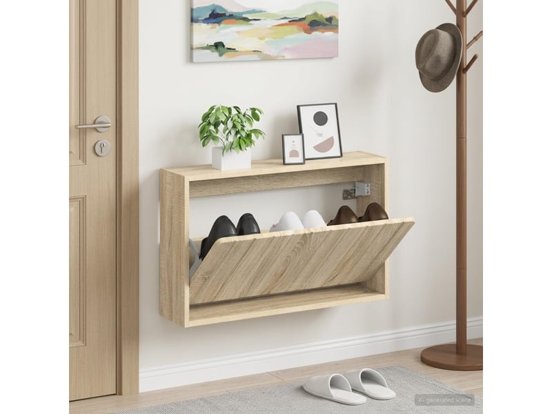  Meuble à chaussures mural, armoire à chaussures zwolle 71x17x43 cm chêne sonoma  - Conforama B