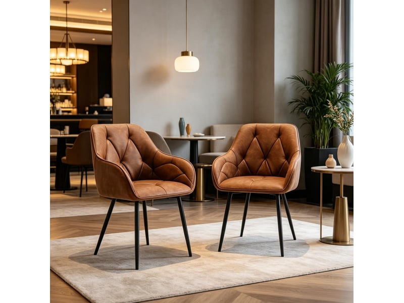  Chaise de salle à manger lot de 2 avec accoudoirs et dossier ergonomique en similicuir et métal marron  - Conforama B