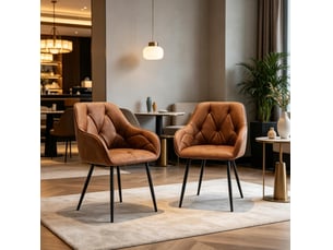 Chaise de salle à manger lot de 2 avec accoudoirs et dossier ergonomique en similicuir et métal marron