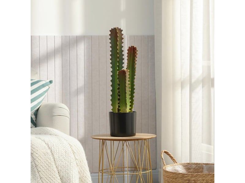  Cactus artificiel décoratif de 66 cm avec pot et 3 feuilles vertes pour la décoration intérieure  - Conforama D