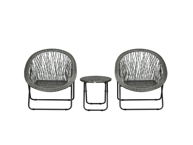 Salon de jardin pliant 3 pièces 76 x 77 x 78 cm – gris – 2 fauteuils, table ronde, gain de place - Conforama A