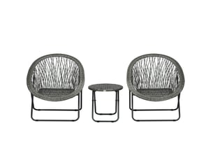 Salon de jardin pliant 3 pièces 76 x 77 x 78 cm – gris – 2 fauteuils, table ronde, gain de place