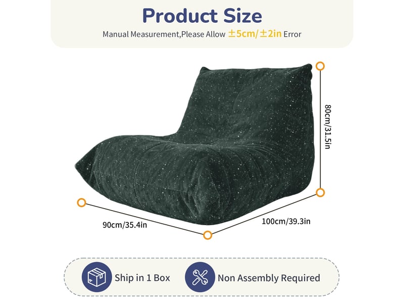  Fauteuil 1 place - 100x90x80cm - fauteuil pouf chenille lumineux avec mousse haute résilience - vert  - Conforama E