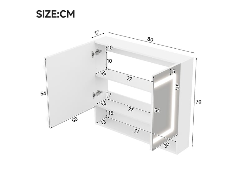  Armoire miroir sdb blanche 80 × 17 × 70 cm, led, antibuée, soft-close  - Conforama C