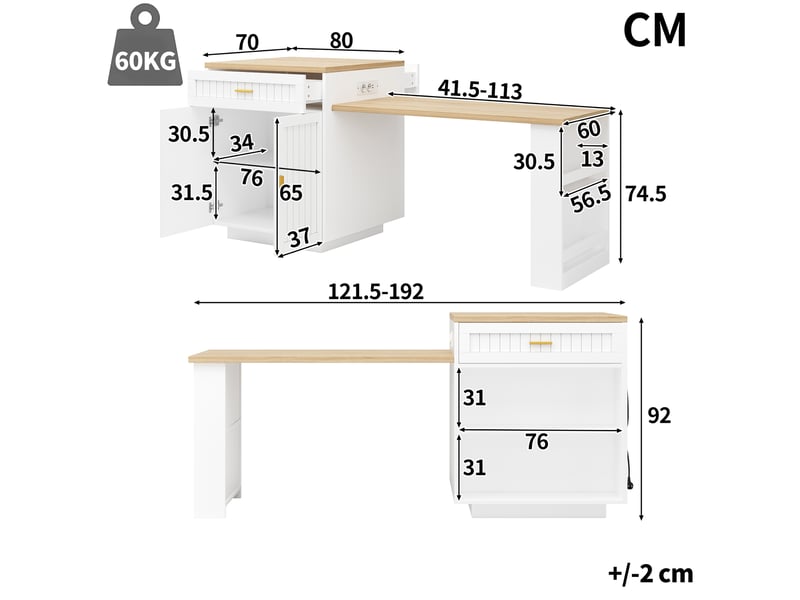  Ilot de cuisine 2 portes 2 tiroirs coloris blanc mdf  - Conforama C