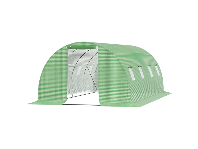  Serre tunnel jardin 18 m², 6lx3lx2h m, 8 fenêtres, porte zippée enroulable, acier galvanisé, pe haute densité, vert.  - Conforama B