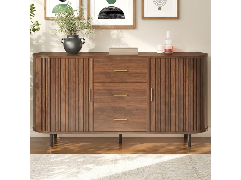  Buffet bas 160x40x80,5 cm avec 3 tiroirs et portes coulissantes coloris noyer  - Conforama D