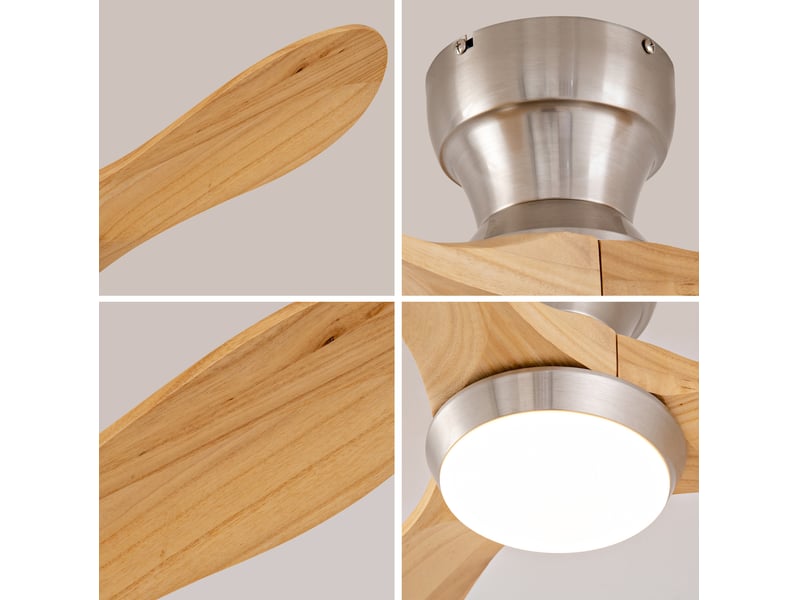  Ventilateur de plafond encastré 36 pouces en bois, 3 pales, led, télécommande, 6 vitesses, réversible, silencieux  - Conforama D
