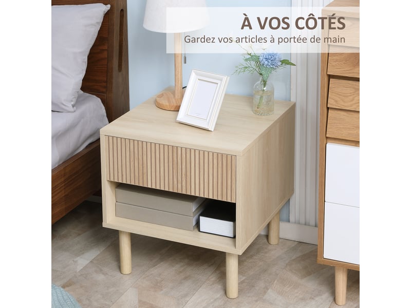  Table de chevet table de nuit avec tiroirs et niches, table d'appoint style moderne pour chambre à coucher, salon, finition bois naturel, dim. 47 x 47 x 50 cm  - Conforama A