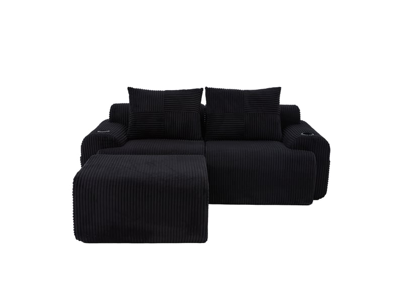  Canapé modulable, canapé de salon, noir, porte-gobelets, mobilier pour espace de vie, en velours tricoté  - Conforama B
