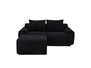 Canapé modulable, canapé de salon, noir, porte-gobelets, mobilier pour espace de vie, en velours tricoté