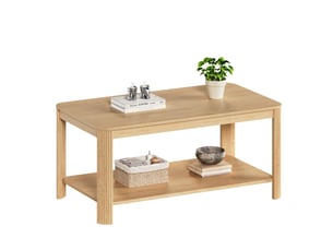 Table basse rectangulaire 100x50 cm – naturel – double niveau de rangement ouvert et pieds striés design
