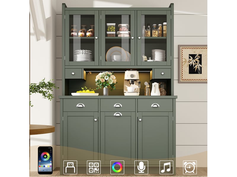 Buffet de cuisine avec éclairage led connecté, 120x40x180 cm, vert - Conforama D