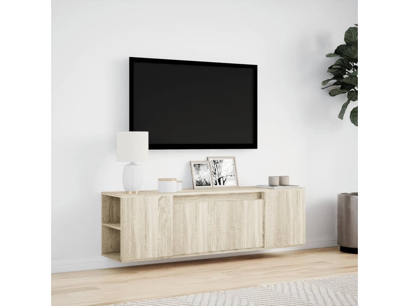  Meuble tv - banc tv - meuble de rangement mural avec lumières led chêne sonoma 135x31x39,5 cm  - Conforama D