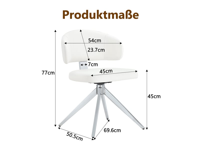  Lot de 2 chaises de salle à manger design dossier incurvé assise rembourrée similicuir piètement métal 4 pieds pivotant  - Conforama C