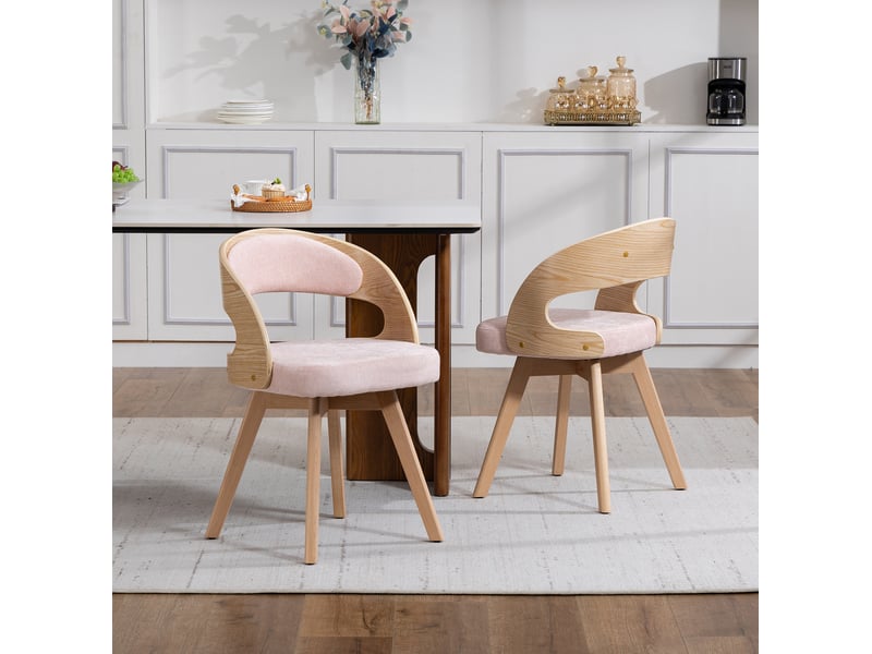  Chaise de salle à manger pivotante 360°, lin rose  - Conforama B