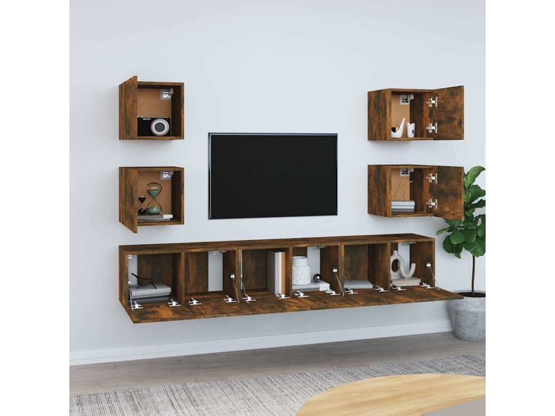  Ensemble de meubles tv 7 pcs chêne fumé bois d'ingénierie shl73792  - Conforama C