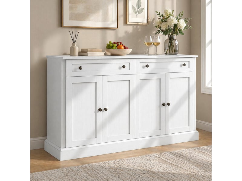  Buffet bas modenvie 4 portes 2 tiroirs 150 x 40 x 86 cm blanc antique  - Conforama B