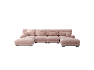 Canapé modulable en u 4 places avec ottomane en tissu rose
