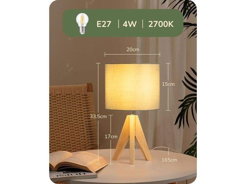  Lampe table trépied bois kaki vert abat-jour lin e27 2700k 370618_AABJN35670_6_DROPFR - Conforama E