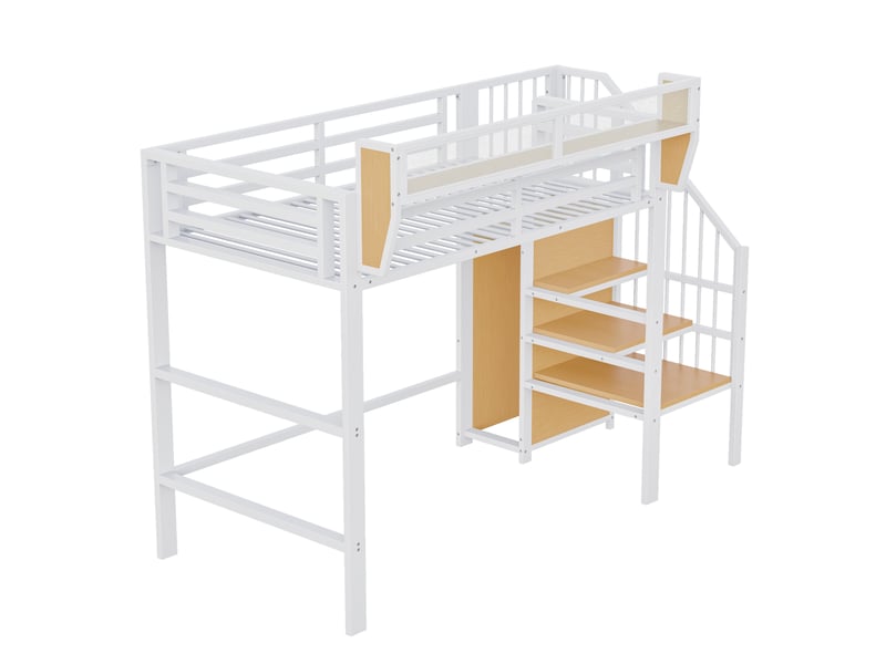 Lit mezzanine enfant 90x200 cm – blanc – échelle de sécurité, étagère modulable, gain de place – sans matelas - Conforama D