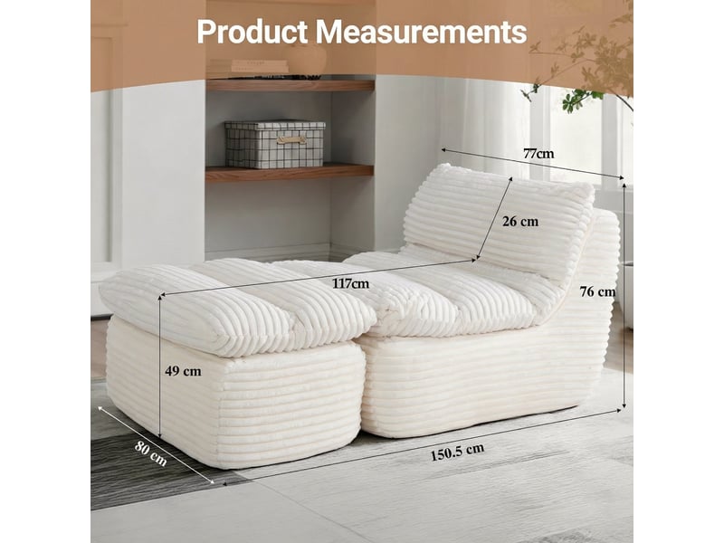 Fauteuil relax sans cadre et sans montage, design ergonomique avec repose-pieds, mousse mémoire haute densité pour un confort optimal, idéal pour le salon, la chambre, le bureau ou l’appartement,beige - Conforama B
